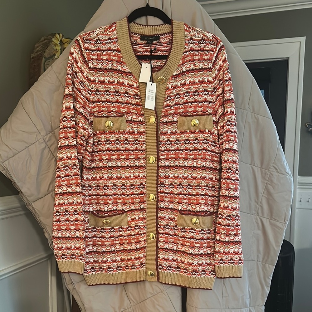 Ann Taylor Red and White Knit Blazer